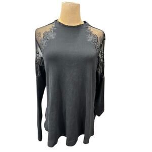 "FREE PEOPLE" Blk Lace Shoulder SZ S Floral‎ Whimsigoth, Dark Romance, Vampire